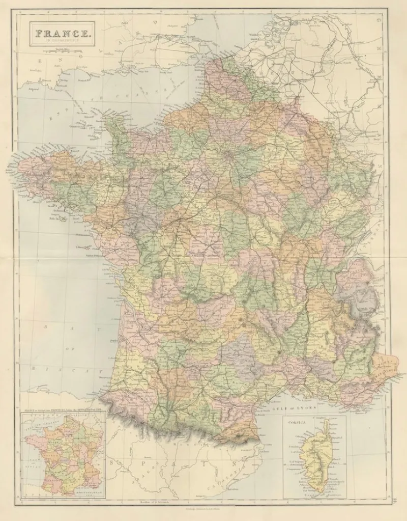 Discount Pamono Antique Map of France, 1884