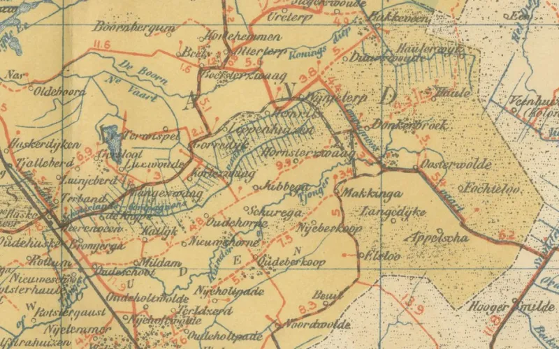 Clearance Pamono Antique Map of Friesland & Groningen, 1914