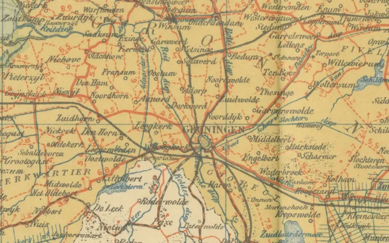 Clearance Pamono Antique Map of Friesland & Groningen, 1914