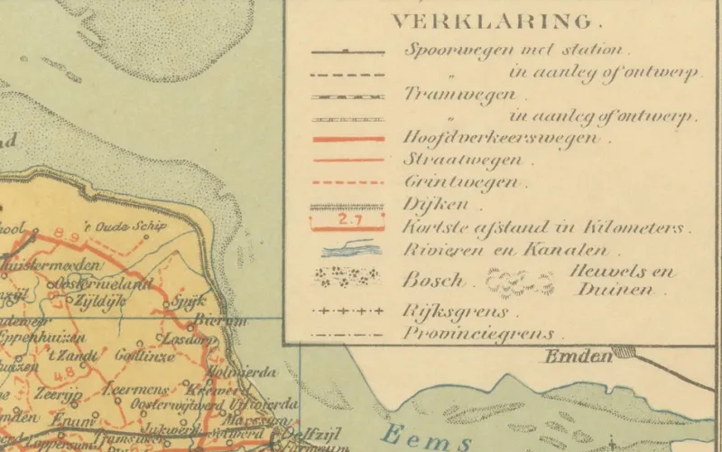 Clearance Pamono Antique Map of Friesland & Groningen, 1914