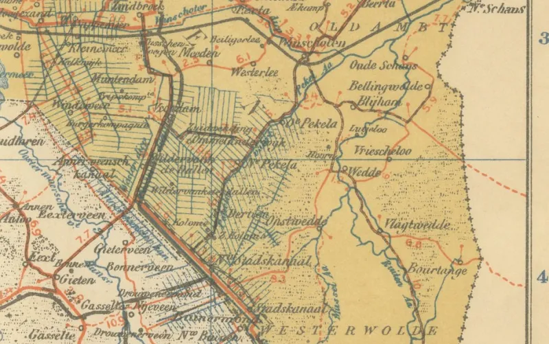 Clearance Pamono Antique Map of Friesland & Groningen, 1914