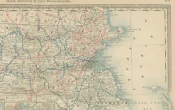 Pamono Antique Map of Massachusetts with The Bay State, Railroads & Boston Inset, 1888><noscript><img width=