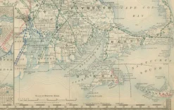 Pamono Antique Map of Massachusetts with The Bay State, Railroads & Boston Inset, 1888><noscript><img width=