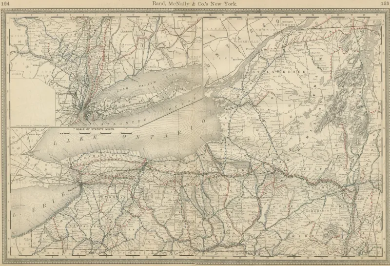 Discount Pamono Antique Map of New York State with Railroads and Counties, 1888