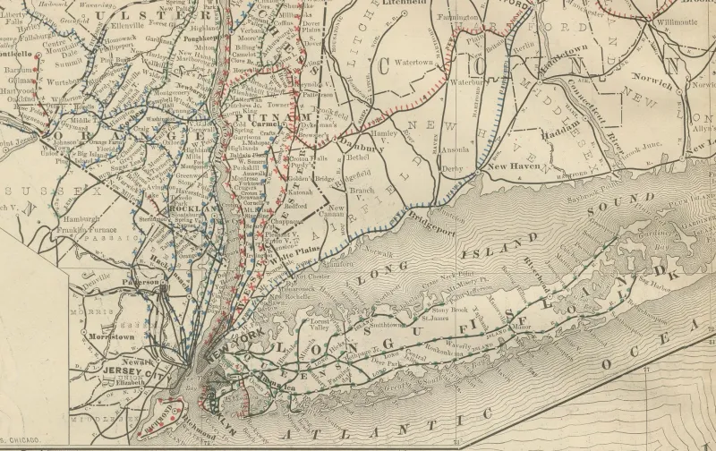 Discount Pamono Antique Map of New York State with Railroads and Counties, 1888