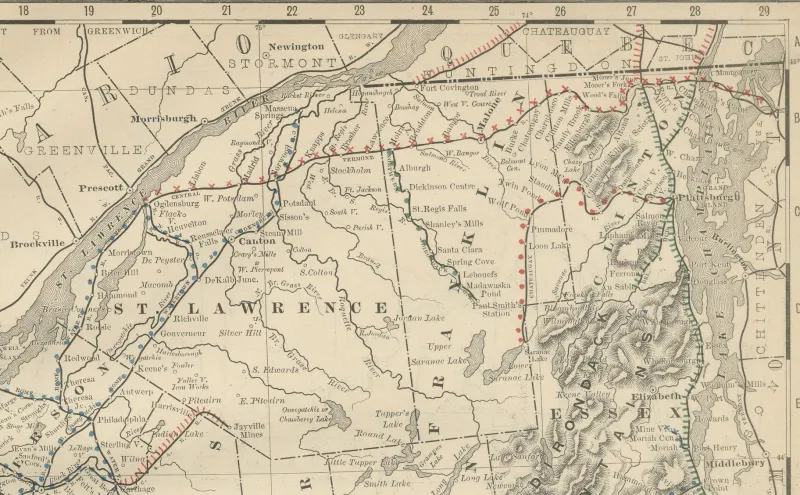 Discount Pamono Antique Map of New York State with Railroads and Counties, 1888