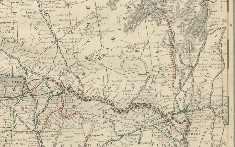 Discount Pamono Antique Map of New York State with Railroads and Counties, 1888