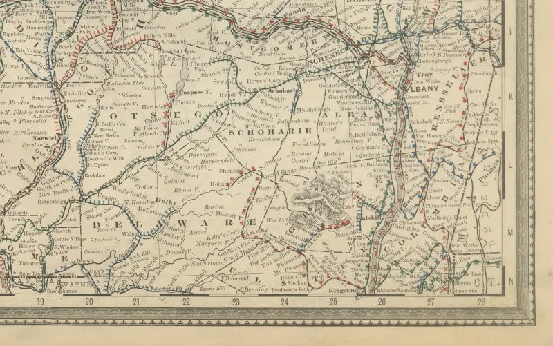 Discount Pamono Antique Map of New York State with Railroads and Counties, 1888