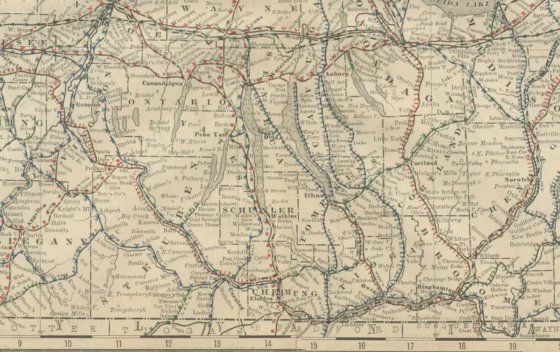 Discount Pamono Antique Map of New York State with Railroads and Counties, 1888