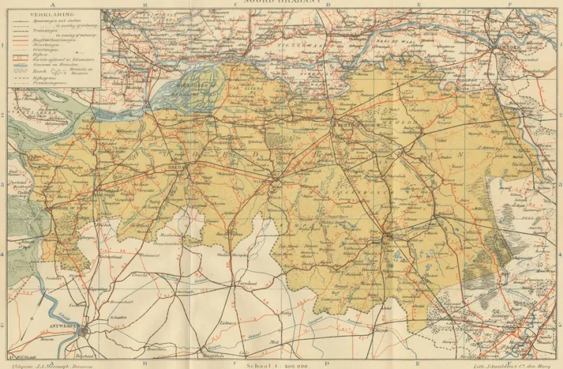 Discount Pamono Antique Map of North Brabant, 1914