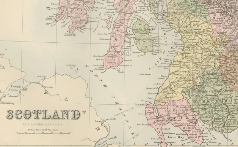 Pamono Antique Map of Scotland with Counties and Islands Blacks Atlas, 1884> Wall Decor