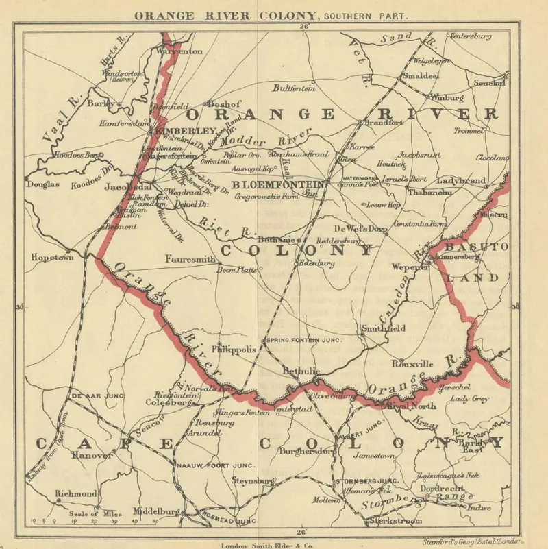 Pamono Antique Map of the Southern Part of the Orange River Colony from Stanford, 1901> Wall Decor