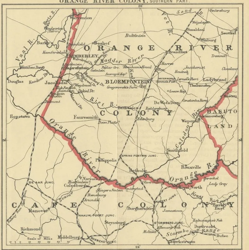 Pamono Antique Map of the Southern Part of the Orange River Colony from Stanford, 1901> Wall Decor