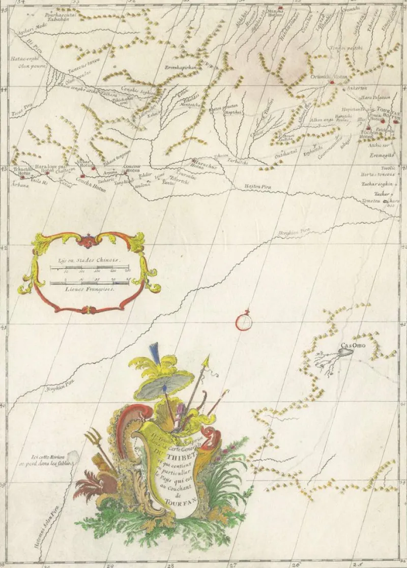 Pamono Antique Map of Tibet by Danville, Paris, France, 1737> Wall Decor