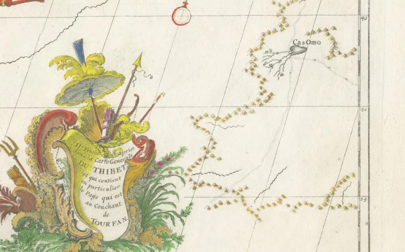 Pamono Antique Map of Tibet by Danville, Paris, France, 1737> Wall Decor