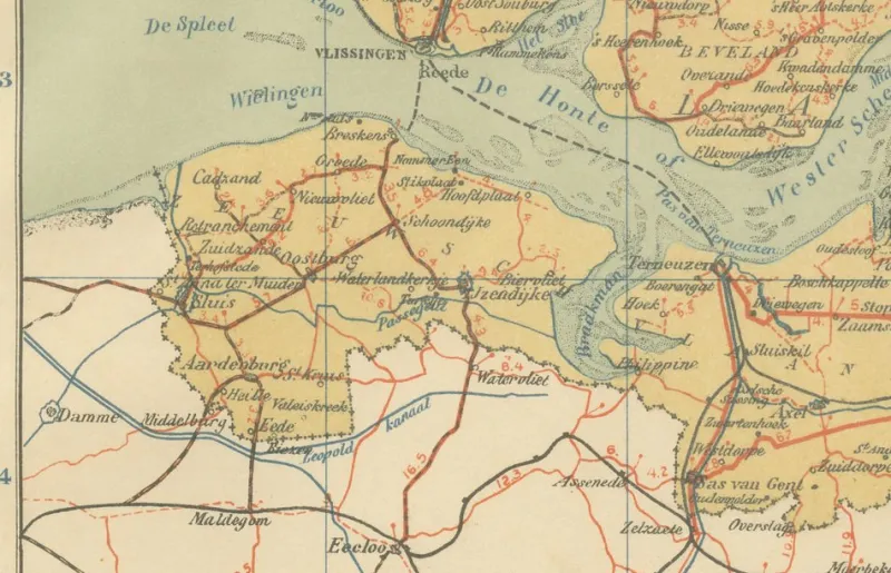 Discount Pamono Antique Map of Zeeland, 1914