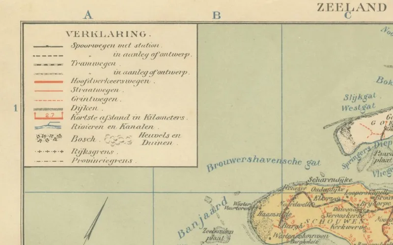Discount Pamono Antique Map of Zeeland, 1914