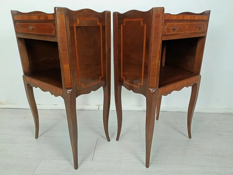 Pamono Antique Marquetry Bedside Tables, 1890s, Set of 2> Nightstands