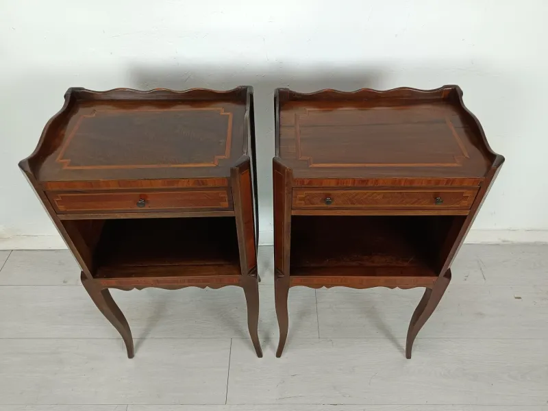 Pamono Antique Marquetry Bedside Tables, 1890s, Set of 2> Nightstands
