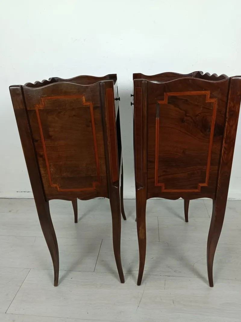 Pamono Antique Marquetry Bedside Tables, 1890s, Set of 2> Nightstands
