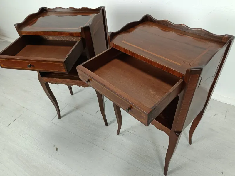 Pamono Antique Marquetry Bedside Tables, 1890s, Set of 2> Nightstands
