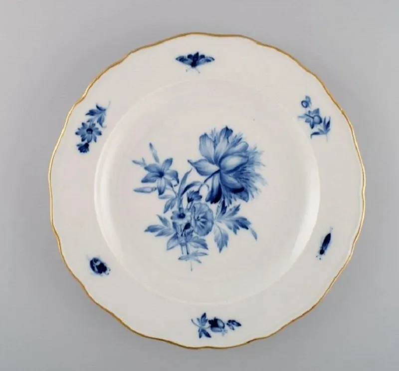Online Pamono Antique Meissen Porcelain Plates with Hand-Painted Flowers and Gold Edge, Set of 2