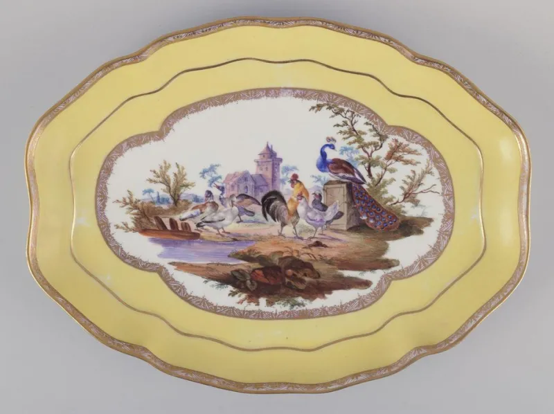 Pamono Antique Meissen Tray in Porcelain with Motif of Birds in a Park> Trays