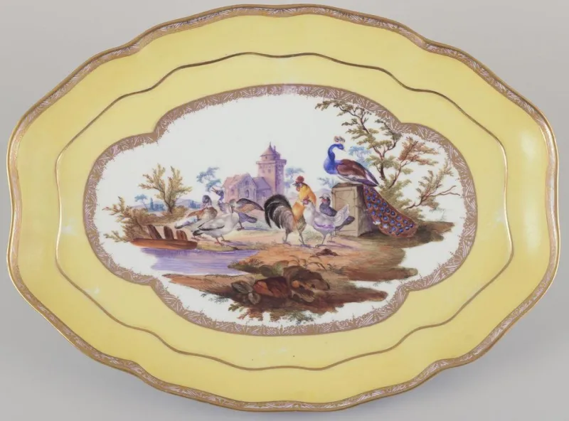 Pamono Antique Meissen Tray in Porcelain with Motif of Birds in a Park> Trays
