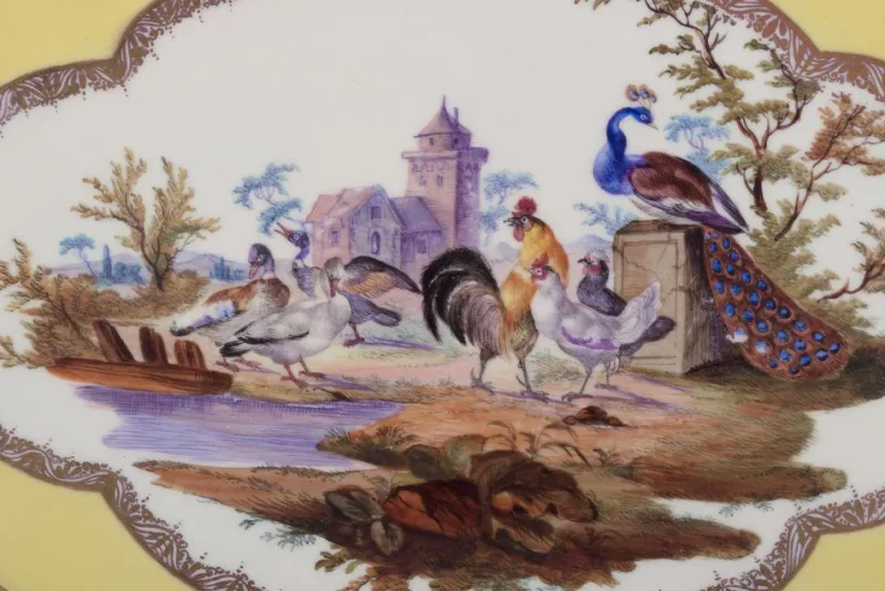 Pamono Antique Meissen Tray in Porcelain with Motif of Birds in a Park> Trays