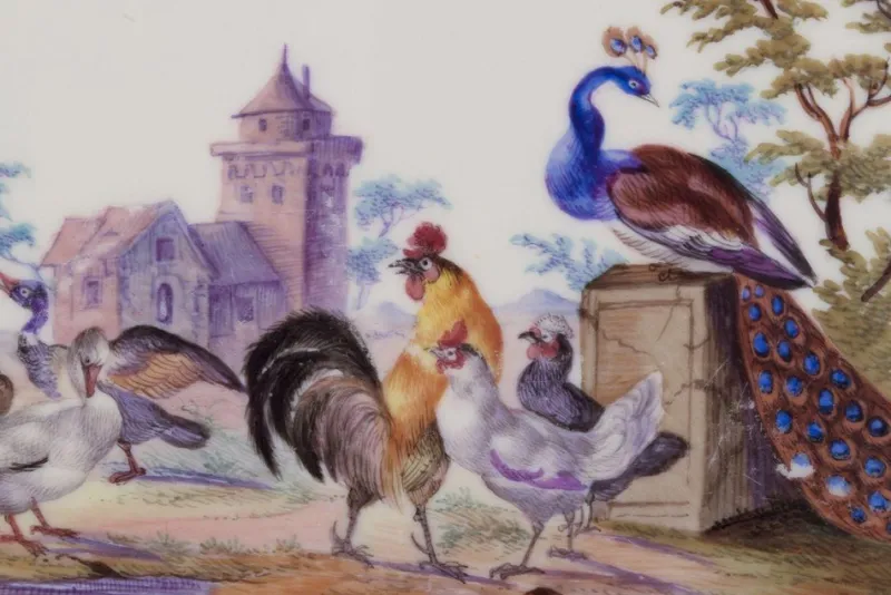 Pamono Antique Meissen Tray in Porcelain with Motif of Birds in a Park> Trays