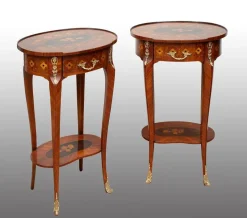 Pamono Antique Napoleon III Bedside Tables in Exotic Fine Woods, France, 19th Century, Set of 2> Nightstands
