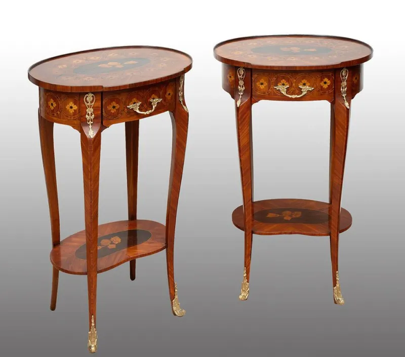 Pamono Antique Napoleon III Bedside Tables in Exotic Fine Woods, France, 19th Century, Set of 2> Nightstands