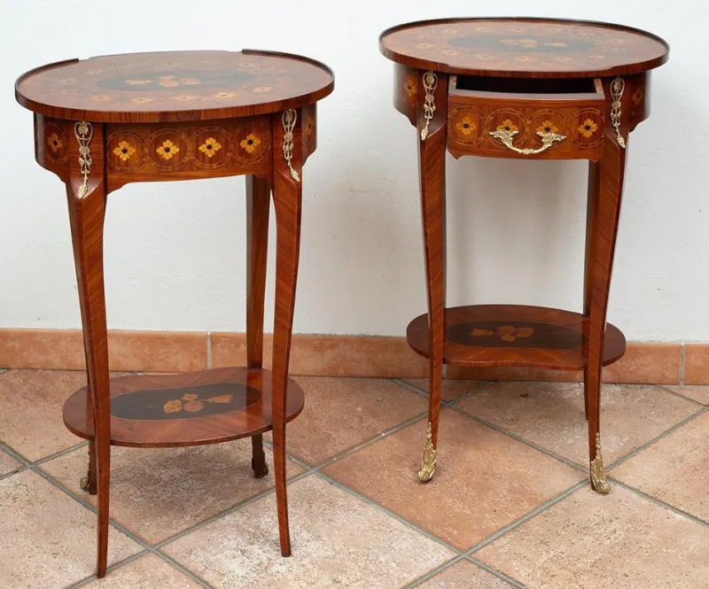Pamono Antique Napoleon III Bedside Tables in Exotic Fine Woods, France, 19th Century, Set of 2> Nightstands
