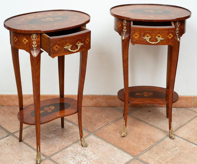 Pamono Antique Napoleon III Bedside Tables in Exotic Fine Woods, France, 19th Century, Set of 2> Nightstands