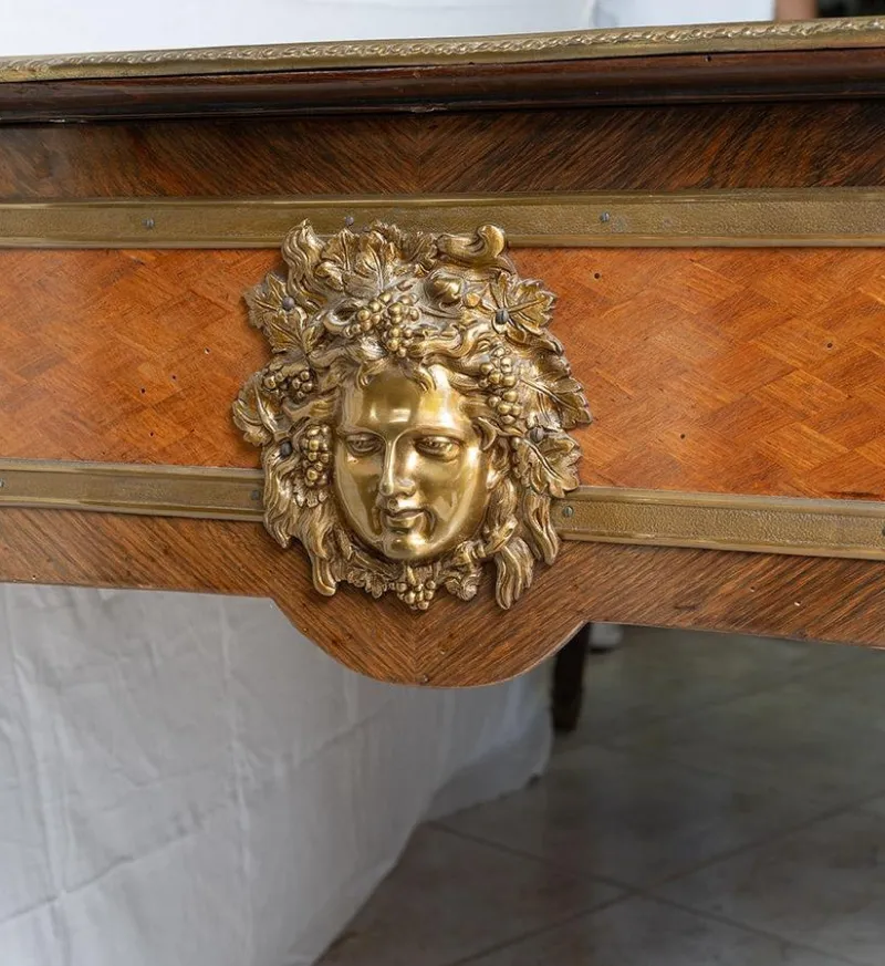 Clearance Pamono Antique Napoleon III French Exotic Wood Desk with Gilded Bronze Elements, France, 19th Century