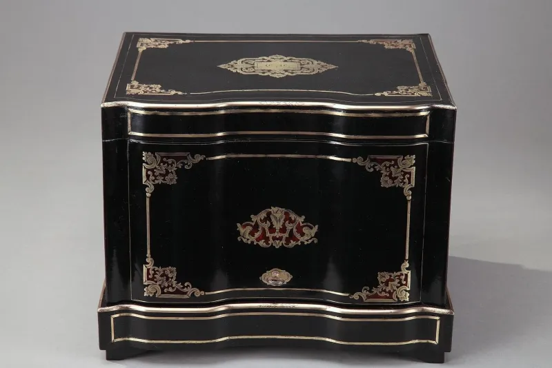 Hot Pamono Antique Napoleon III Liquor Cellar in Ebony with Brass Inlay, Set of 21