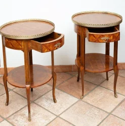 Pamono Antique Napoleon III Side Tables in Exotic Fine Woods, France, Early 20th Century, Set of 2><noscript><img width=