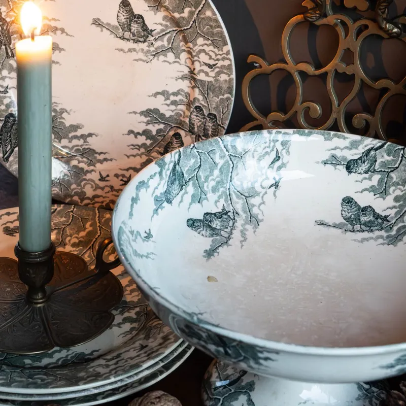 Clearance Pamono Antique Neige Cake Stand and Plates from Sarreguemines, 1900s, Set of 5