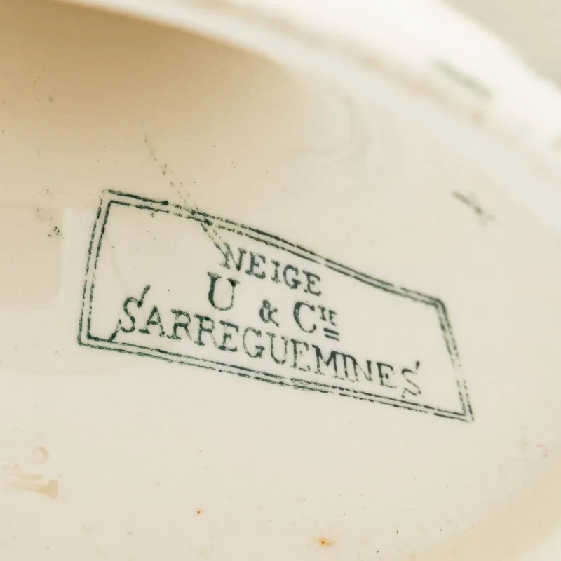 Clearance Pamono Antique Neige Cake Stand and Plates from Sarreguemines, 1900s, Set of 5