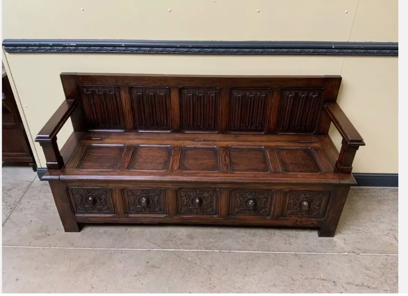 Pamono Antique Neo-Gothic Chest Bench, 1890s> Benches