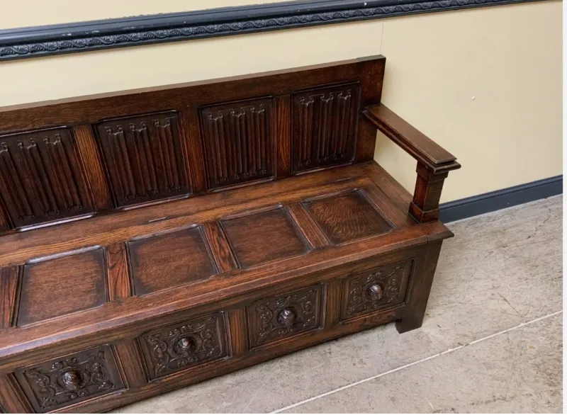 Pamono Antique Neo-Gothic Chest Bench, 1890s> Benches