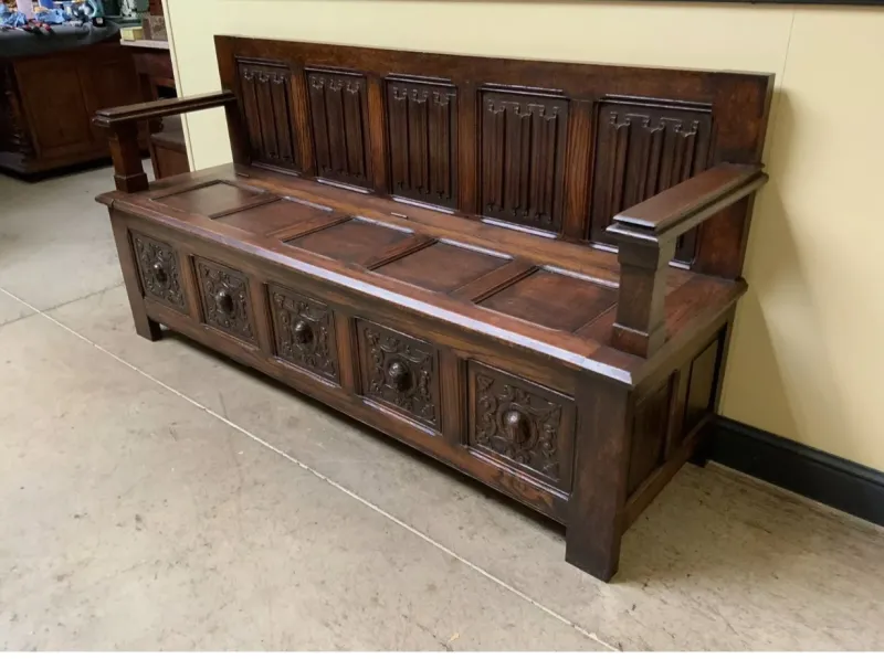 Pamono Antique Neo-Gothic Chest Bench, 1890s> Benches