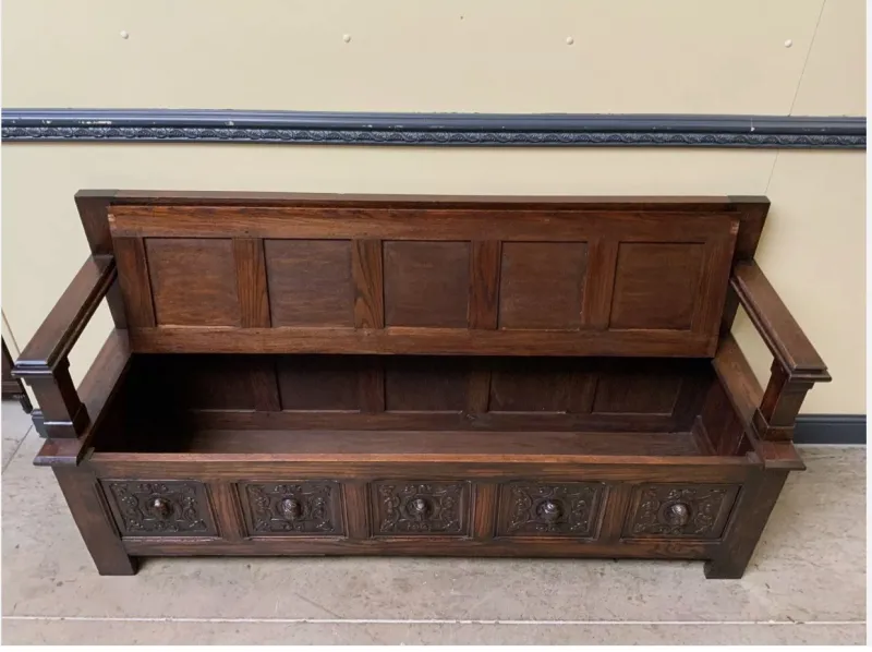Pamono Antique Neo-Gothic Chest Bench, 1890s> Benches