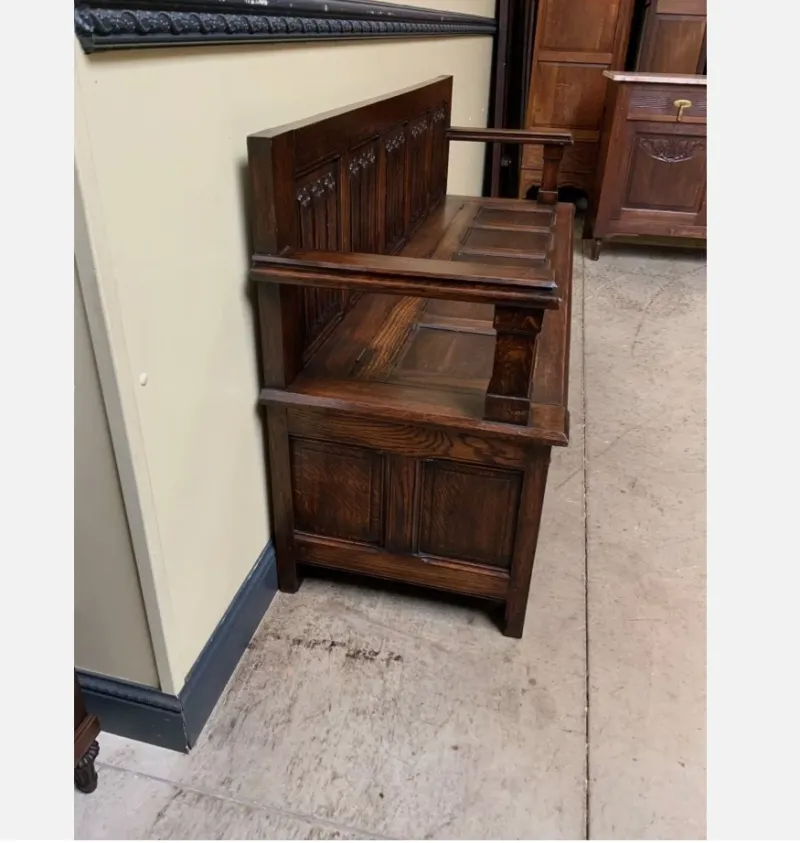 Pamono Antique Neo-Gothic Chest Bench, 1890s> Benches