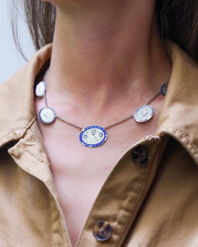 Pamono Antique Normandy Enamel Necklace> Necklaces