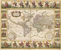 Pamono Antique Nova Totius Terrarum Orbis Geographica ac Hydrographica Tabula Claes Map by Janszoon Visscher, 1652> Wall Decor
