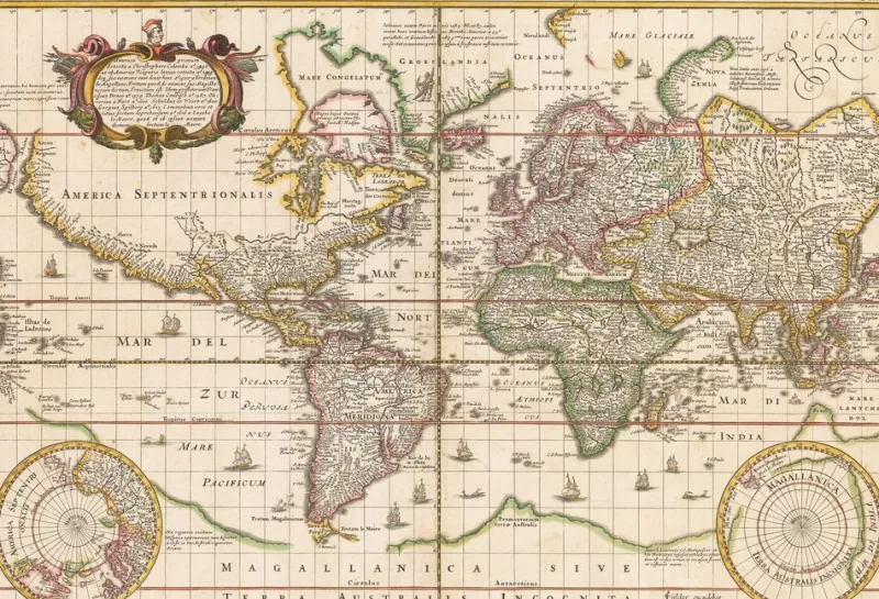 Pamono Antique Nova Totius Terrarum Orbis Geographica ac Hydrographica Tabula Claes Map by Janszoon Visscher, 1652> Wall Decor