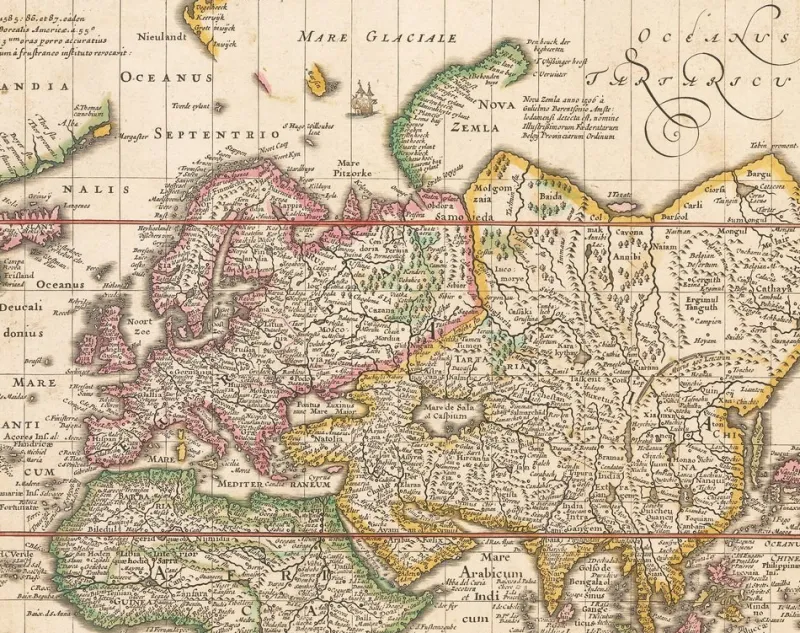 Pamono Antique Nova Totius Terrarum Orbis Geographica ac Hydrographica Tabula Claes Map by Janszoon Visscher, 1652> Wall Decor