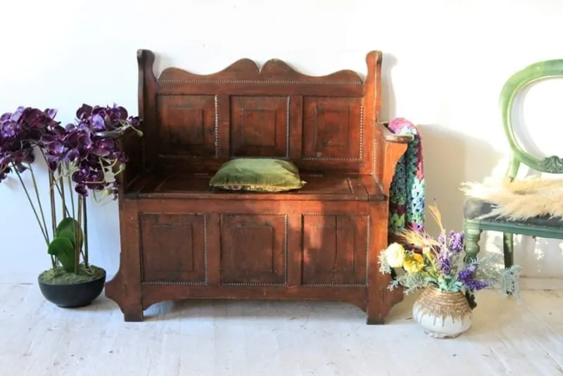 Pamono Antique Oak Bench With Storage