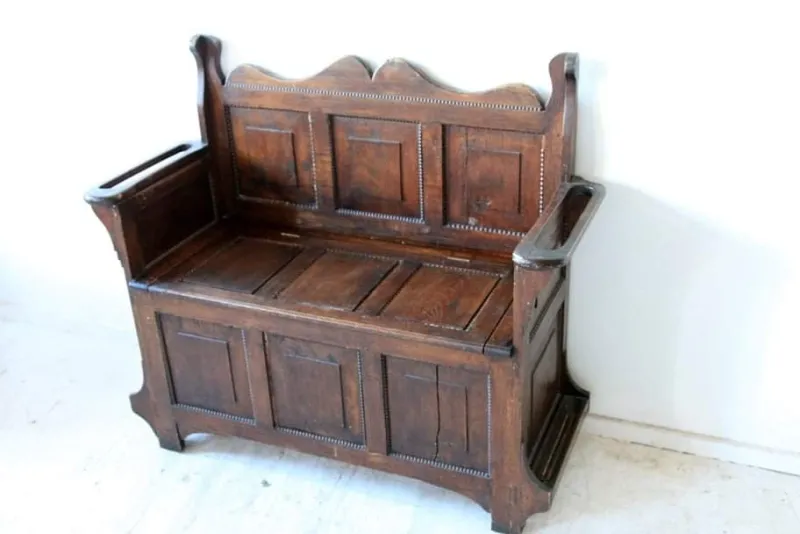 Pamono Antique Oak Bench With Storage